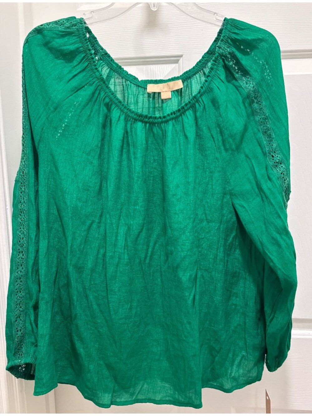 Hope & Harlow womens XL Jolly green long sleeve shirt blouse crochet lace trim - Picture 12 of 14